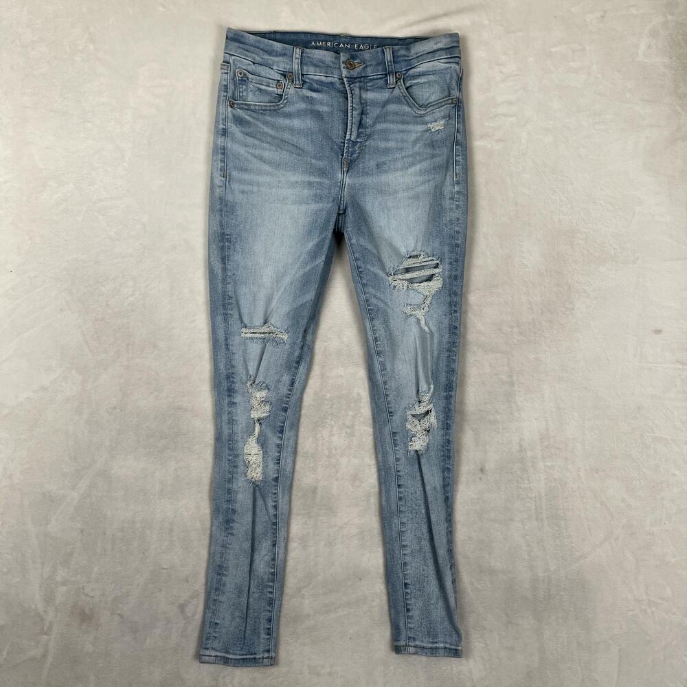 American Eagle Hi-Rise Jegging Jeans Womens 8 Regular Blue Distressed Denim